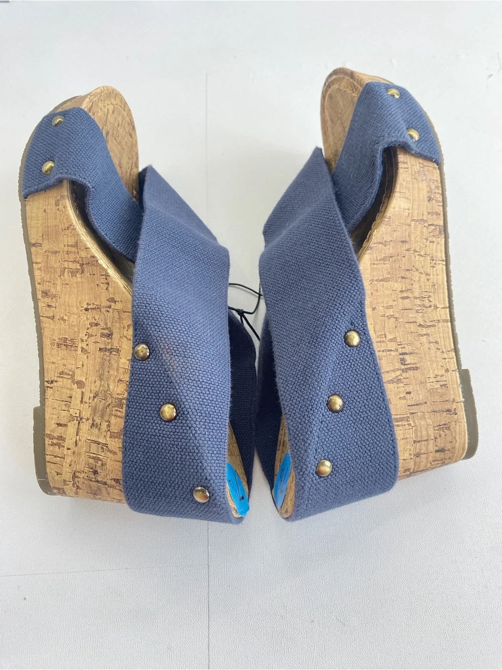 Esprit Oceane 2 Navy Stretchy Wide Strap Cork Wedge Heel Sandal Shoe 7.5 NWT